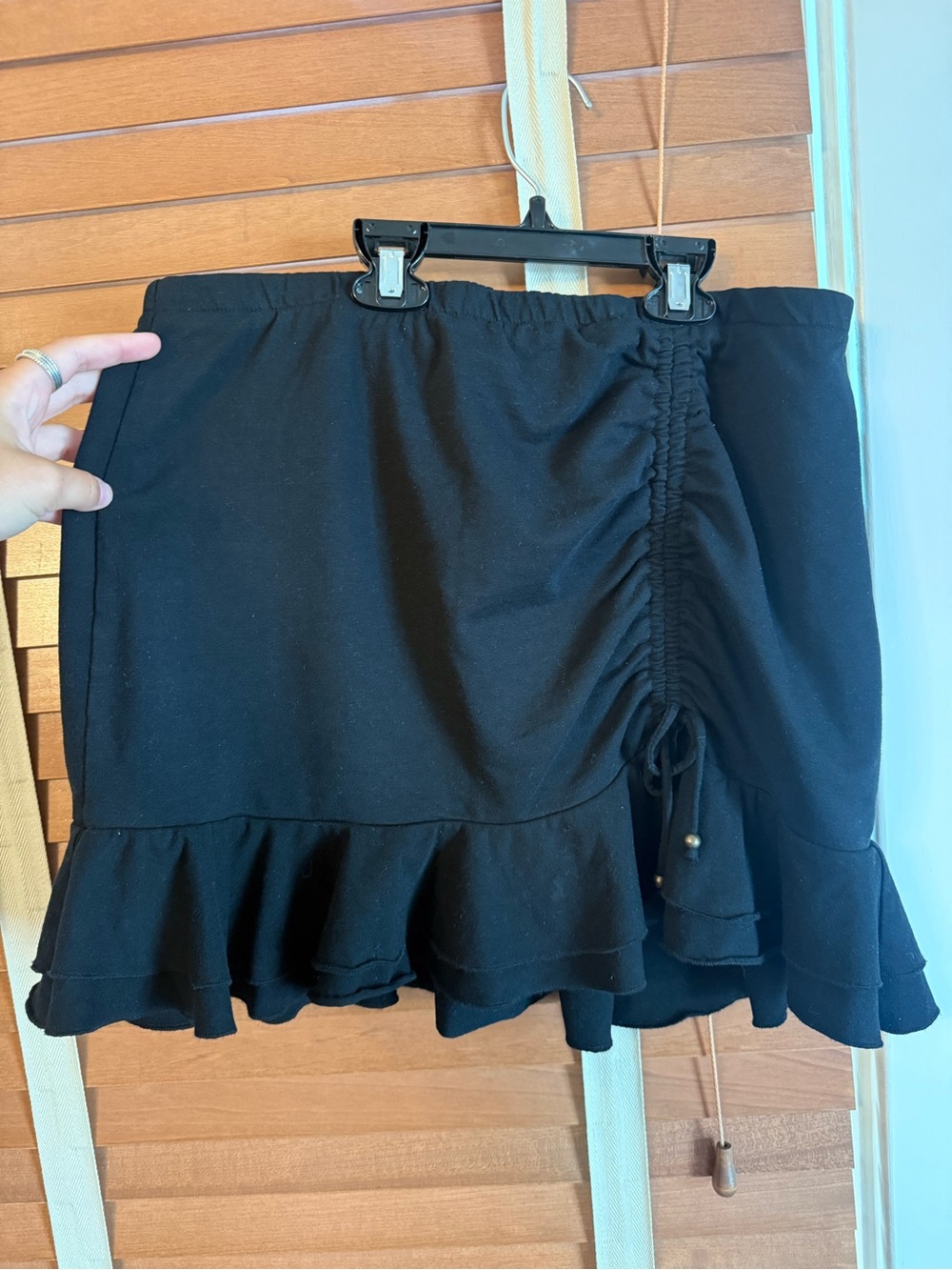 sundays Black Ruched Ruffle Mini Skirt